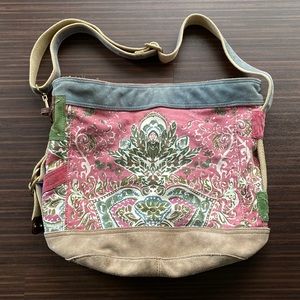 Lucky Brand Large Canvas Suede Trim Crossbody Shoulder Bag